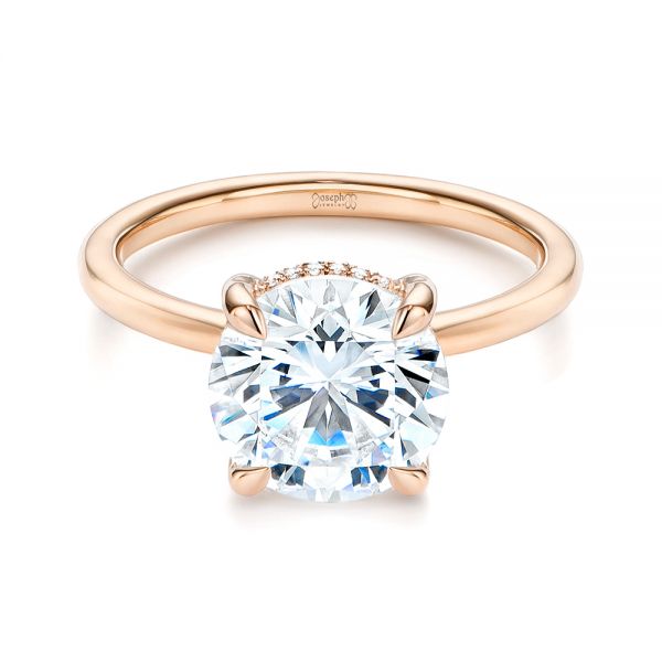 14k Rose Gold 14k Rose Gold Custom Hidden Halo Diamond Engagement Ring - Flat View -  106675