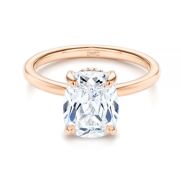 14k Rose Gold 14k Rose Gold Custom Hidden Halo Diamond Engagement Ring - Flat View -  106676