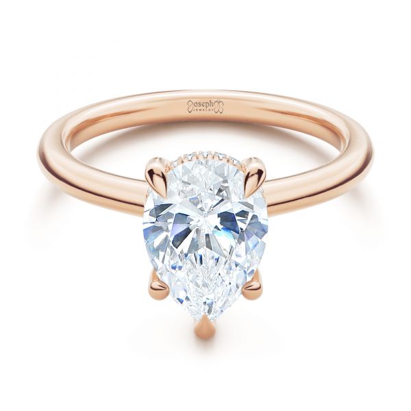 14k Rose Gold 14k Rose Gold Custom Hidden Halo Diamond Engagement Ring - Flat View -  107205