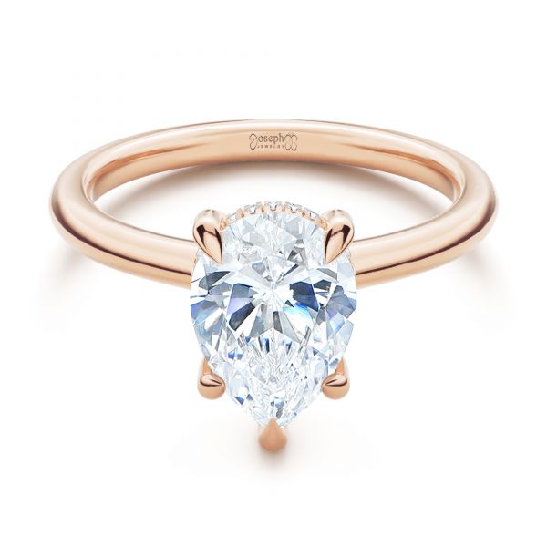 14k Rose Gold 14k Rose Gold Custom Hidden Halo Diamond Engagement Ring - Flat View - 107205