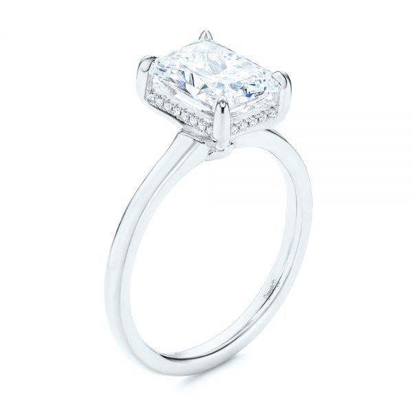 18k White Gold 18k White Gold Custom Hidden Halo Diamond Engagement Ring - Three-Quarter View -  106666