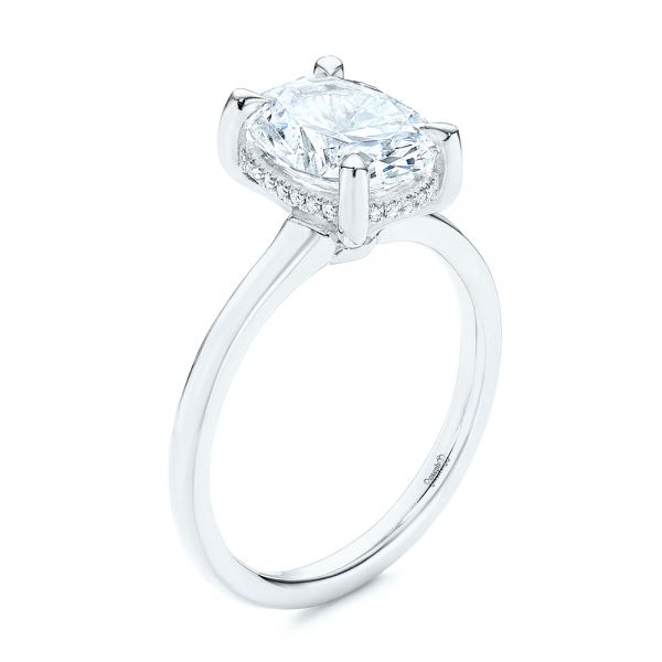 14k White Gold 14k White Gold Custom Hidden Halo Diamond Engagement Ring - Three-Quarter View -  106667