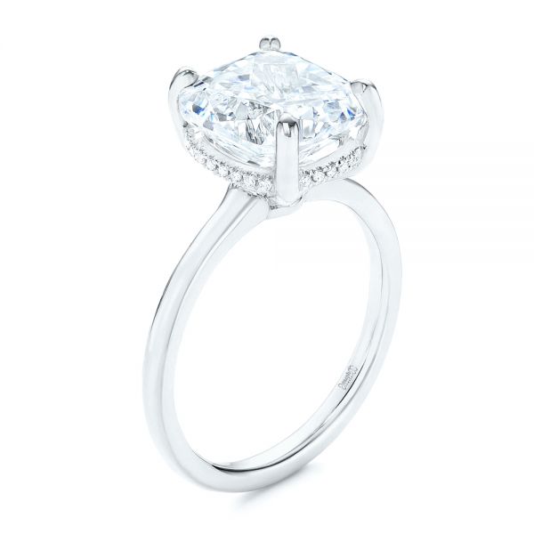 18k White Gold 18k White Gold Custom Hidden Halo Diamond Engagement Ring - Three-Quarter View -  106674