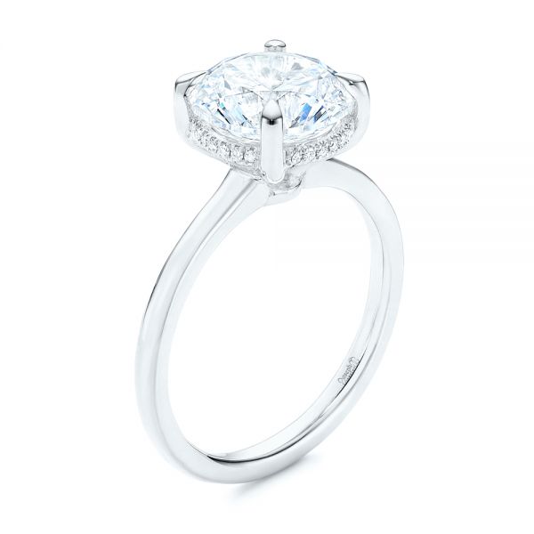 Platinum Platinum Custom Hidden Halo Diamond Engagement Ring - Three-Quarter View - 106675