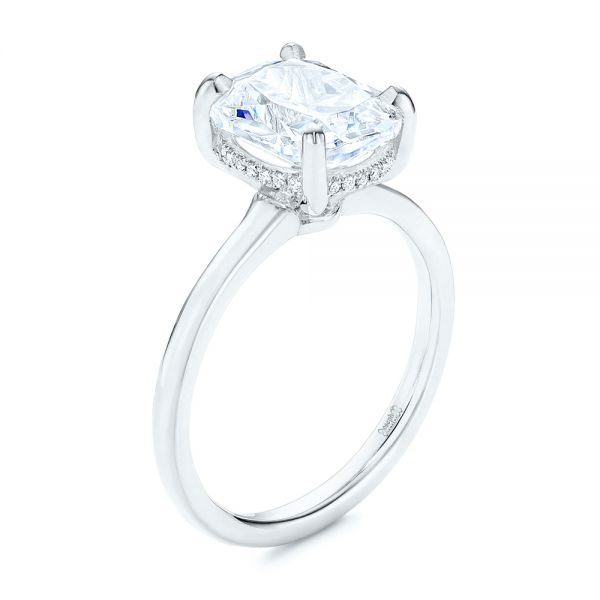 18k White Gold 18k White Gold Custom Hidden Halo Diamond Engagement Ring - Three-Quarter View -  106676