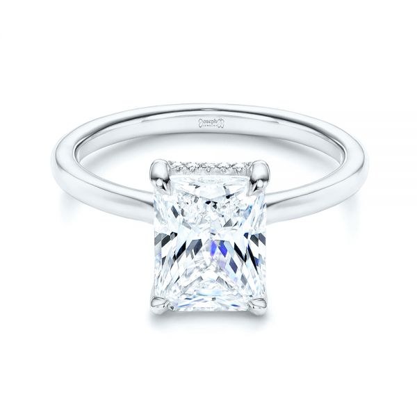 18k White Gold 18k White Gold Custom Hidden Halo Diamond Engagement Ring - Flat View - 106666