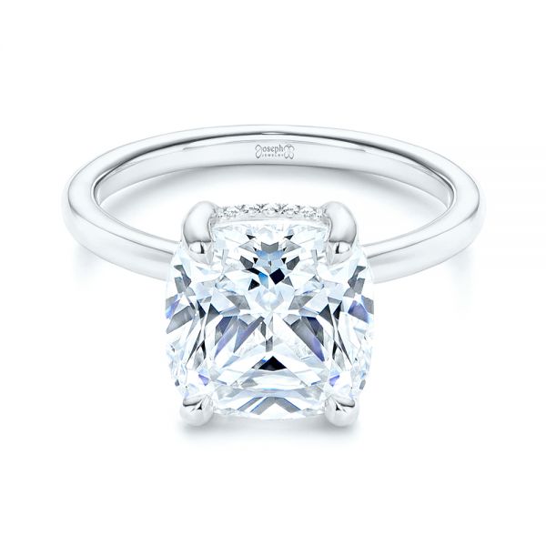 18k White Gold 18k White Gold Custom Hidden Halo Diamond Engagement Ring - Flat View -  106674