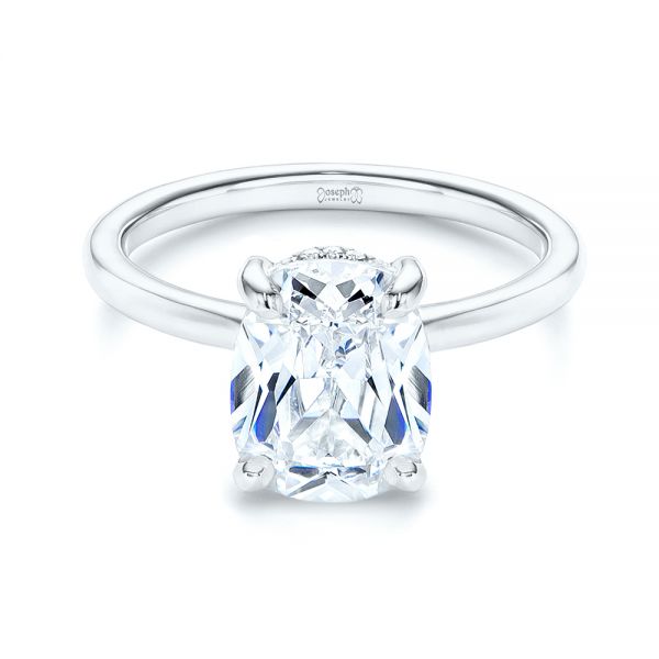 18k White Gold 18k White Gold Custom Hidden Halo Diamond Engagement Ring - Flat View -  106676