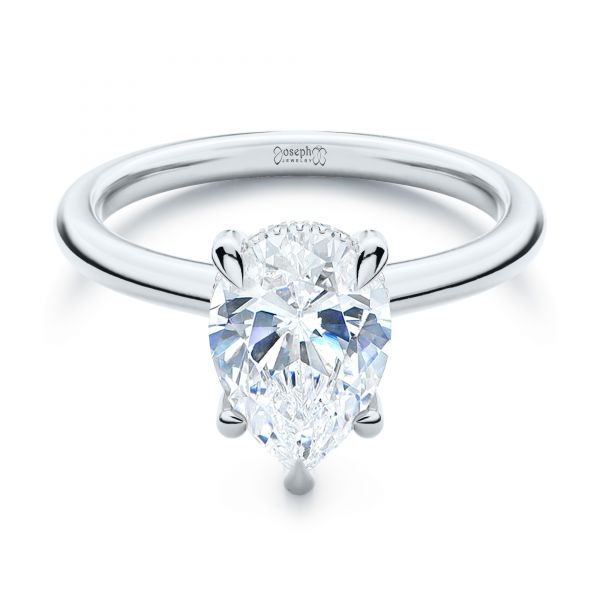 18k White Gold 18k White Gold Custom Hidden Halo Diamond Engagement Ring - Flat View -  107205