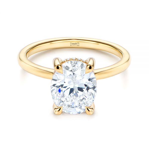 14k Yellow Gold Custom Hidden Halo Diamond Engagement Ring - Flat View -  106667