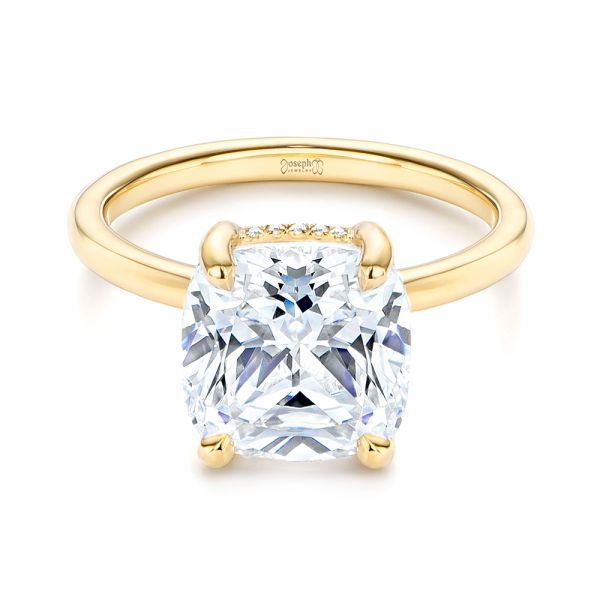 14k Yellow Gold Custom Hidden Halo Diamond Engagement Ring - Flat View -  106674