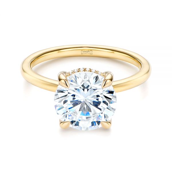 14k Yellow Gold Custom Hidden Halo Diamond Engagement Ring - Flat View -  106675