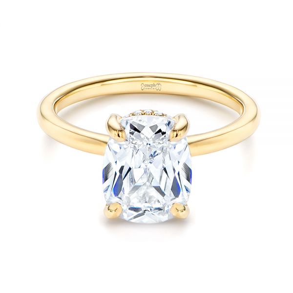 14k Yellow Gold Custom Hidden Halo Diamond Engagement Ring - Flat View - 106676