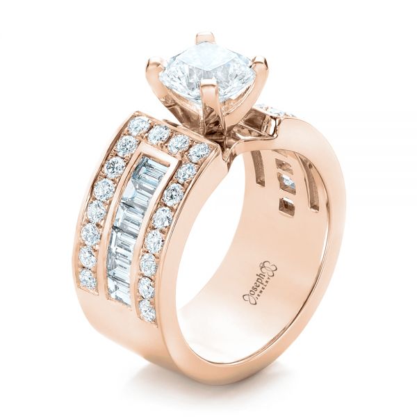 14k Rose Gold 14k Rose Gold Custom Ideal Square Diamond Engagement Ring - Three-Quarter View -  102123