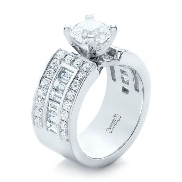  Platinum Custom Ideal Square Diamond Engagement Ring - Three-Quarter View -  102123