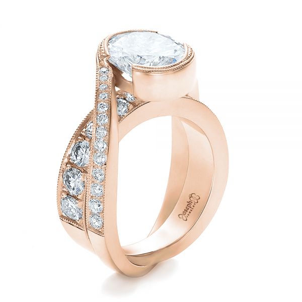 18k Rose Gold 18k Rose Gold Custom Interlocking Diamond Engagement Ring - Three-Quarter View -  100615