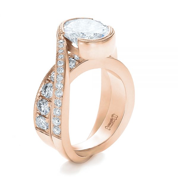 14k Rose Gold 14k Rose Gold Custom Interlocking Diamond Engagement Ring - Three-Quarter View -  100615