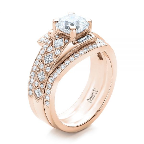 18k Rose Gold 18k Rose Gold Custom Interlocking Diamond Engagement Ring - Three-Quarter View -  102177