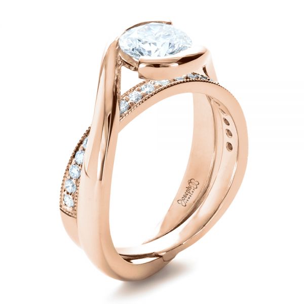 18k Rose Gold 18k Rose Gold Custom Interlocking Diamond Engagement Ring - Three-Quarter View -  1169