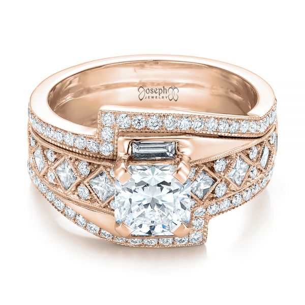 18k Rose Gold 18k Rose Gold Custom Interlocking Diamond Engagement Ring - Flat View -  102177