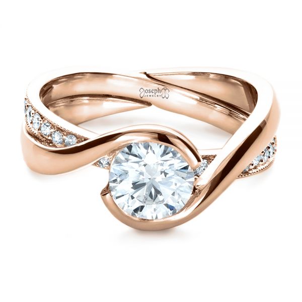 18k Rose Gold 18k Rose Gold Custom Interlocking Diamond Engagement Ring - Flat View -  1169