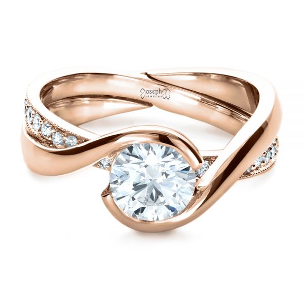 18k Rose Gold 18k Rose Gold Custom Interlocking Diamond Engagement Ring - Flat View - 1169