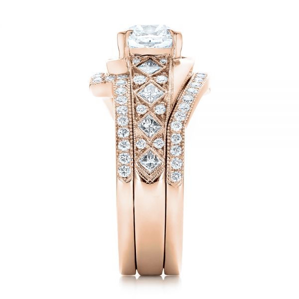 18k Rose Gold 18k Rose Gold Custom Interlocking Diamond Engagement Ring - Side View -  102177