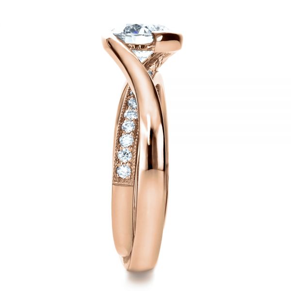 14k Rose Gold 14k Rose Gold Custom Interlocking Diamond Engagement Ring - Side View -  1169