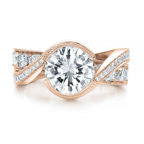 18k Rose Gold 18k Rose Gold Custom Interlocking Diamond Engagement Ring - Top View -  100615