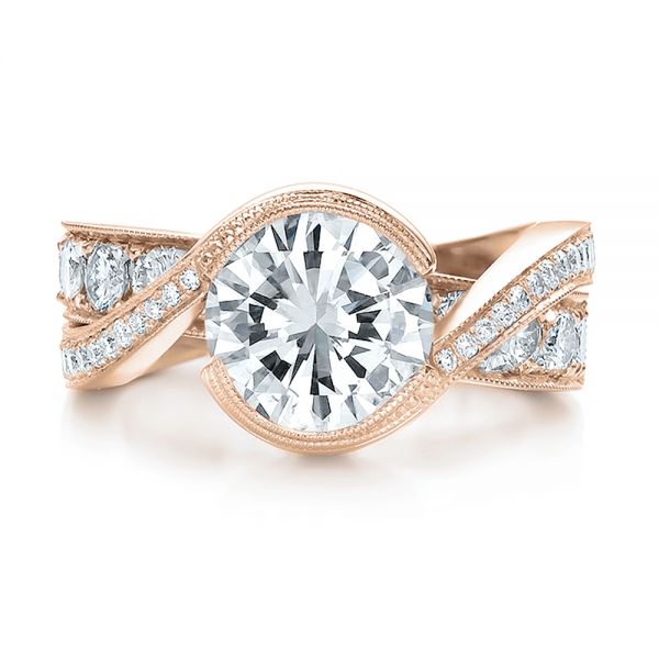 14k Rose Gold 14k Rose Gold Custom Interlocking Diamond Engagement Ring - Top View -  100615