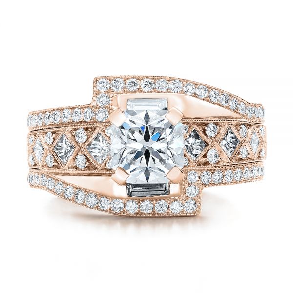 18k Rose Gold 18k Rose Gold Custom Interlocking Diamond Engagement Ring - Top View -  102177