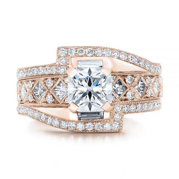 14k Rose Gold 14k Rose Gold Custom Interlocking Diamond Engagement Ring - Top View - 102177