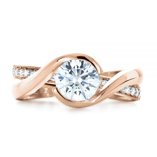 18k Rose Gold 18k Rose Gold Custom Interlocking Diamond Engagement Ring - Top View - 1169