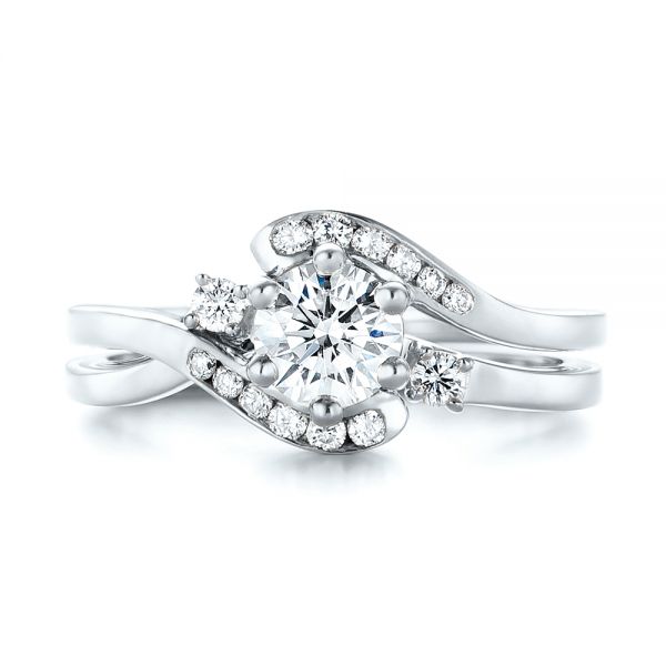 18k White Gold 18k White Gold Custom Interlocking Diamond Engagement Ring - Three-Quarter View -  103441
