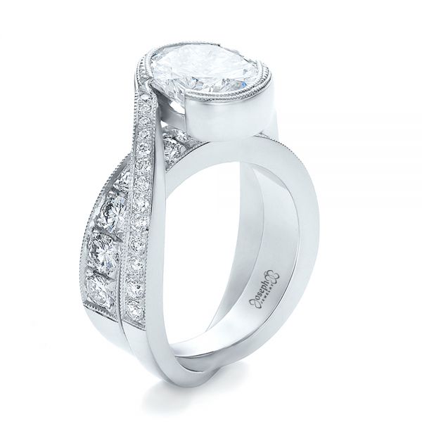  Platinum Platinum Custom Interlocking Diamond Engagement Ring - Three-Quarter View -  100615