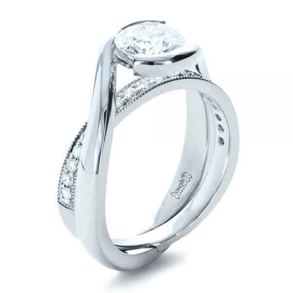  Platinum Custom Interlocking Diamond Engagement Ring - Three-Quarter View -  1169
