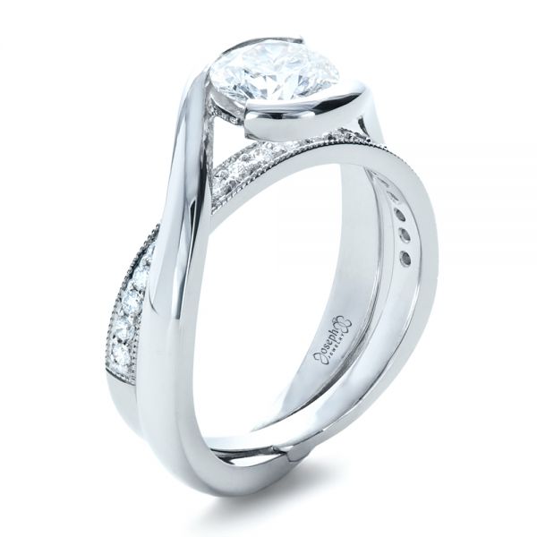 18k White Gold 18k White Gold Custom Interlocking Diamond Engagement Ring - Three-Quarter View -  1169