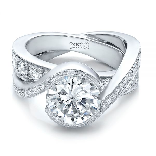 18k White Gold 18k White Gold Custom Interlocking Diamond Engagement Ring - Flat View -  100615