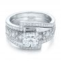 14k White Gold Custom Interlocking Diamond Engagement Ring - Flat View -  102177 - Thumbnail