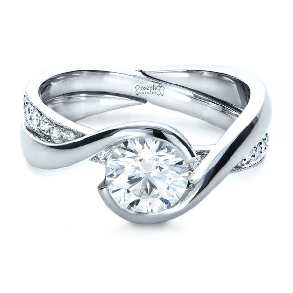 14k White Gold 14k White Gold Custom Interlocking Diamond Engagement Ring - Flat View -  1169