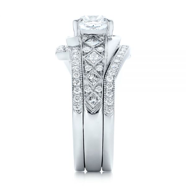 14k White Gold Custom Interlocking Diamond Engagement Ring - Side View - 102177