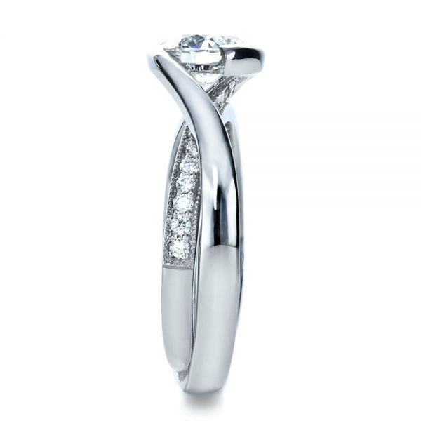 18k White Gold 18k White Gold Custom Interlocking Diamond Engagement Ring - Side View -  1169