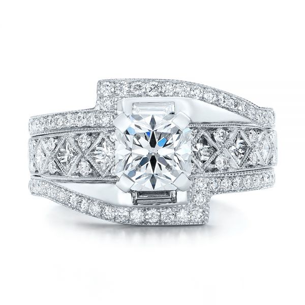 14k White Gold Custom Interlocking Diamond Engagement Ring - Top View - 102177