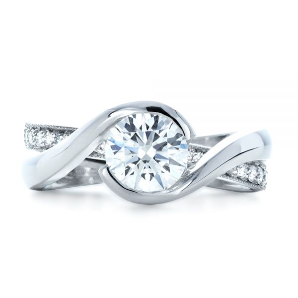 18k White Gold 18k White Gold Custom Interlocking Diamond Engagement Ring - Top View -  1169