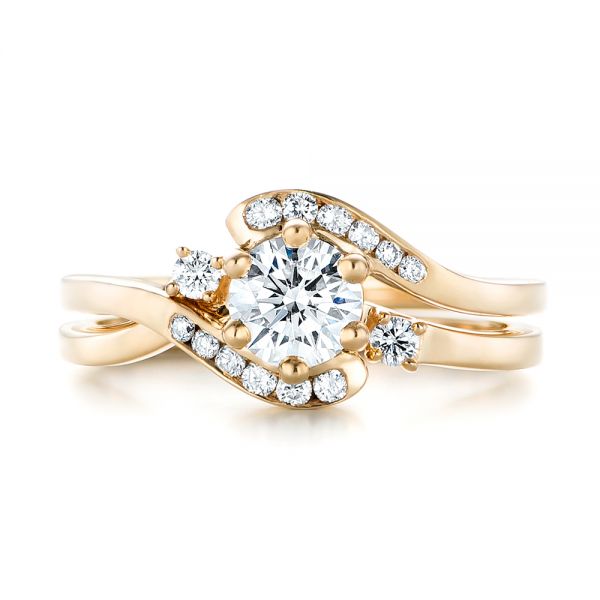 14k Yellow Gold Custom Interlocking Diamond Engagement Ring - Three-Quarter View -  103441