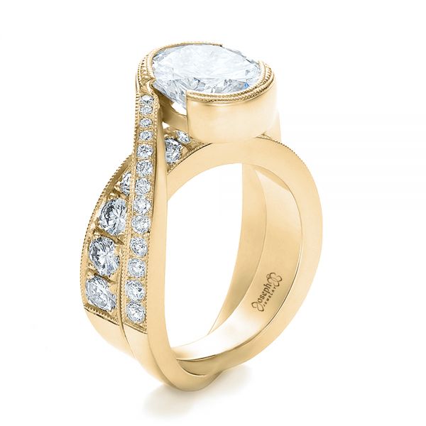 14k Yellow Gold 14k Yellow Gold Custom Interlocking Diamond Engagement Ring - Three-Quarter View - 100615