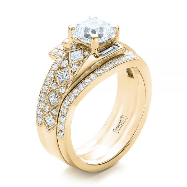 14k Yellow Gold 14k Yellow Gold Custom Interlocking Diamond Engagement Ring - Three-Quarter View -  102177