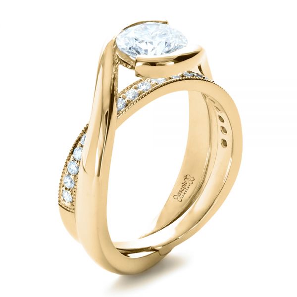 18k Yellow Gold 18k Yellow Gold Custom Interlocking Diamond Engagement Ring - Three-Quarter View -  1169