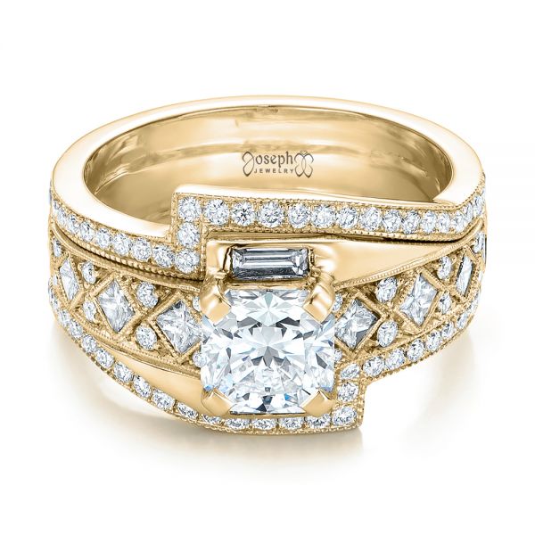 14k Yellow Gold 14k Yellow Gold Custom Interlocking Diamond Engagement Ring - Flat View -  102177