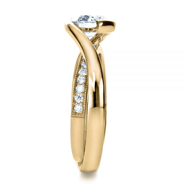 18k Yellow Gold 18k Yellow Gold Custom Interlocking Diamond Engagement Ring - Side View -  1169